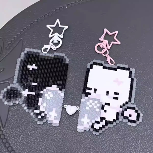 黑白小猫爱心磁吸亚克力情侣钥匙扣可爱挂件继续卡通闺蜜情侣钥匙
