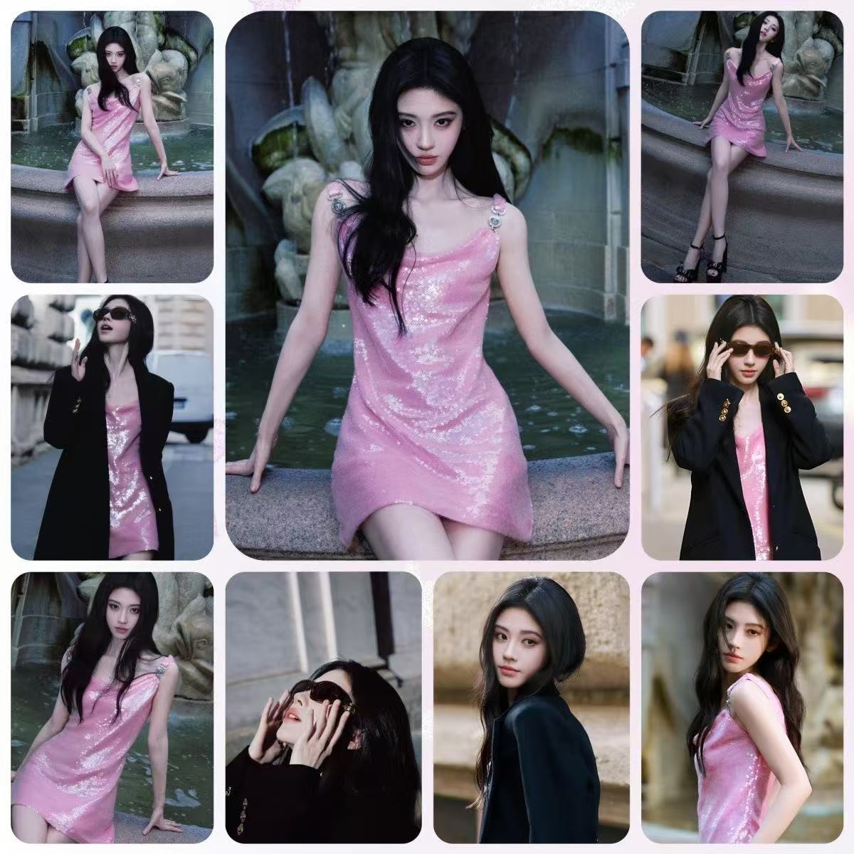 鞠婧祎小卡米兰街拍粉色女神就这样闪耀粉影小卡粉丝应援卡片自制