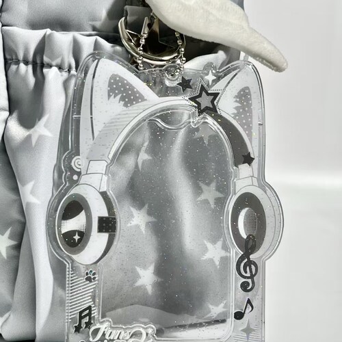 新款透明耳机造型亚克力三寸小卡收纳卡套挂件星星音符装饰