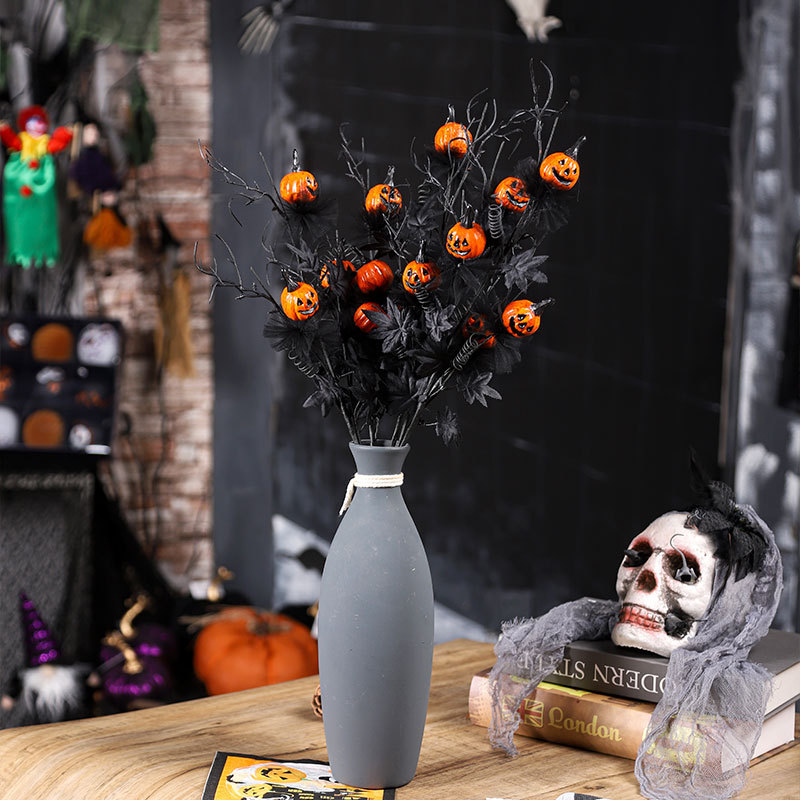 Halloween Decor Artificial Pumpkin Maple Leaf Floral Stems