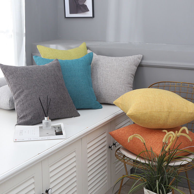 纯色棉麻抱枕沙发靠垫办公室午睡靠枕床头靠背套含芯汽车用大腰枕