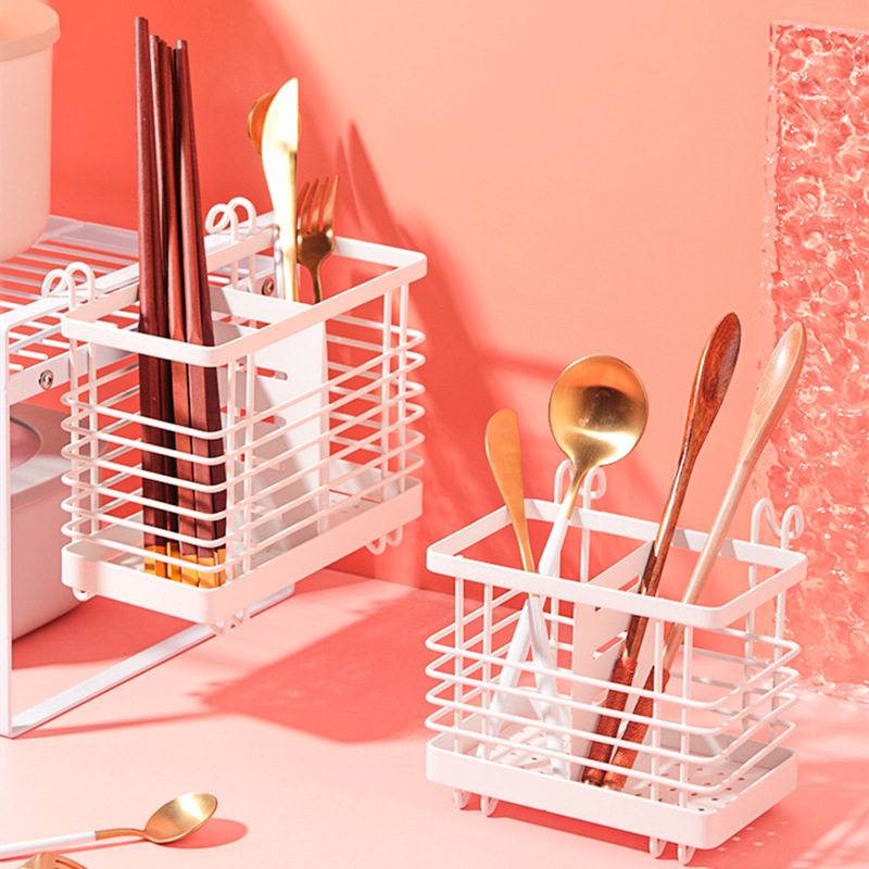 4066.可挂可置地双用铁篮 厨房带钩挂碗架侧面の筷子筒餐具收纳篮