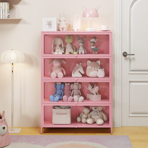 家用钢制书架带玻璃门手办柜儿童防尘书柜铁艺储物柜收纳柜置物架