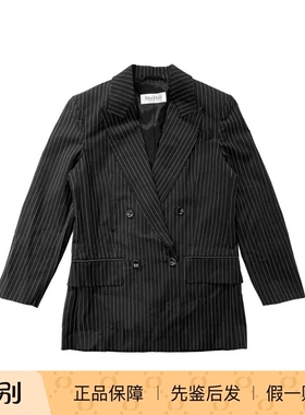 【现货】MaxMara  黑色Mattia条纹羊毛西装夹克 外套 男女同款