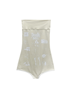 【现货】Deadly Doll  新款米白色女款胸前素描印花抹胸连体衣