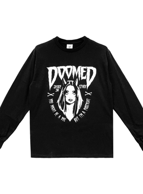 【现货】Deadly Doll  黑色DOOMED漫画女郎印花长袖T恤 男女同款