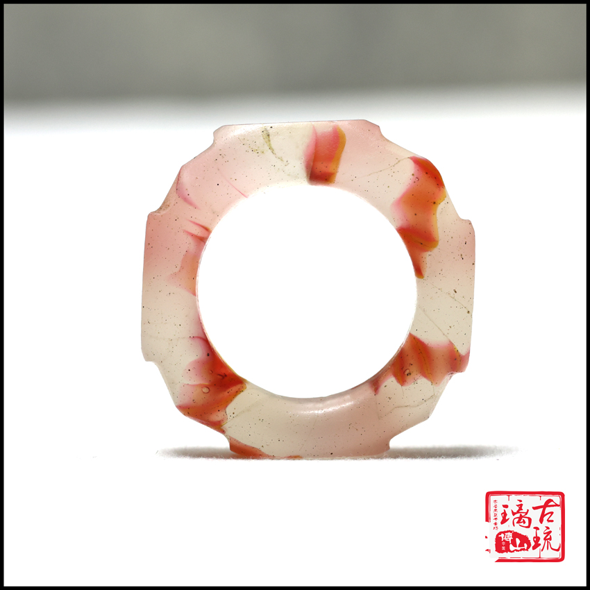 藏品清代官造传世老琉璃坠环玛瑙感搅胎甩彩手磨全品包老琉璃跑环