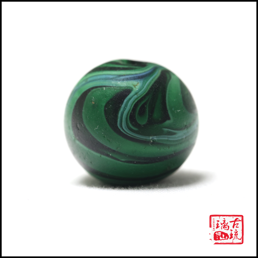 藏品清代早期老琉璃珠子20毫米传世满花鬼脸搅胎乱纹手工琉璃顶珠