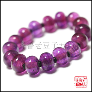 博山手工老琉璃珠子11*15毫米重金红深色搅胎葡萄紫车轮形算盘珠