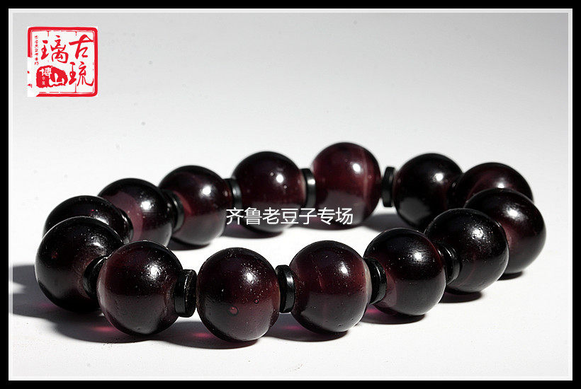 15mm金红玫瑰紫白玉套料手工老琉璃珠子 散珠