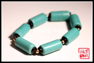 老琉璃珠子13乘25mm美琉厂绿松石色古法手工琉璃管珠 规矩颜色好