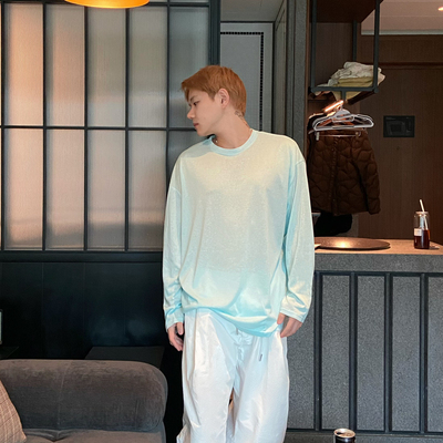 韩国莱赛尔松弛感长袖凉感T恤男