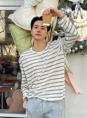 INTENSE 春夏新品 轻薄潺潺防晒T恤斑马细条纹慵懒松弛长袖打底男