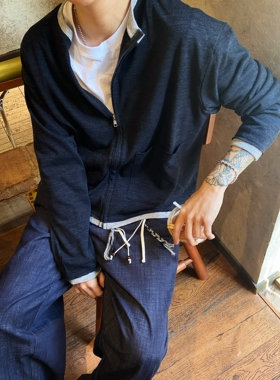 INTENSE 春季上新 拼色领小香风柔软针织衫外套薄款男士小众穿搭
