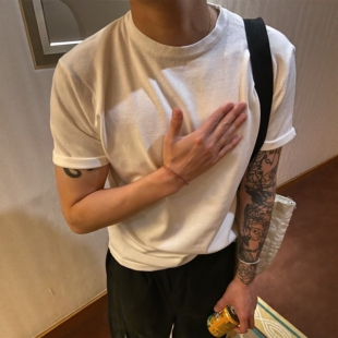 INTENSE韩系轻熟小版型针织正肩T恤男士夏卷袖边简约百搭修身短袖