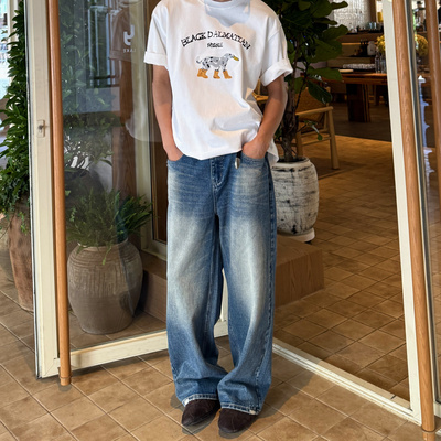 自然过渡水洗高级审美直筒牛仔裤