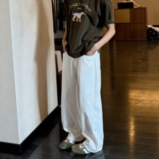 INTENSE 极简立体剪裁直筒白牛仔裤男士春夏薄款百搭宽松长裤