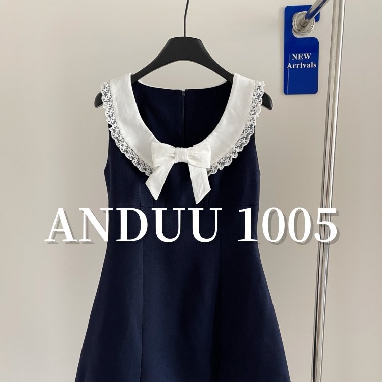 SST 花边领蝴蝶结无袖收腰前开叉连衣裙淑女名媛风礼服晚宴