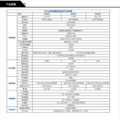 步科触摸屏ET070 7寸 ET050 4.3寸 ET100 10寸工业人机界面触摸屏