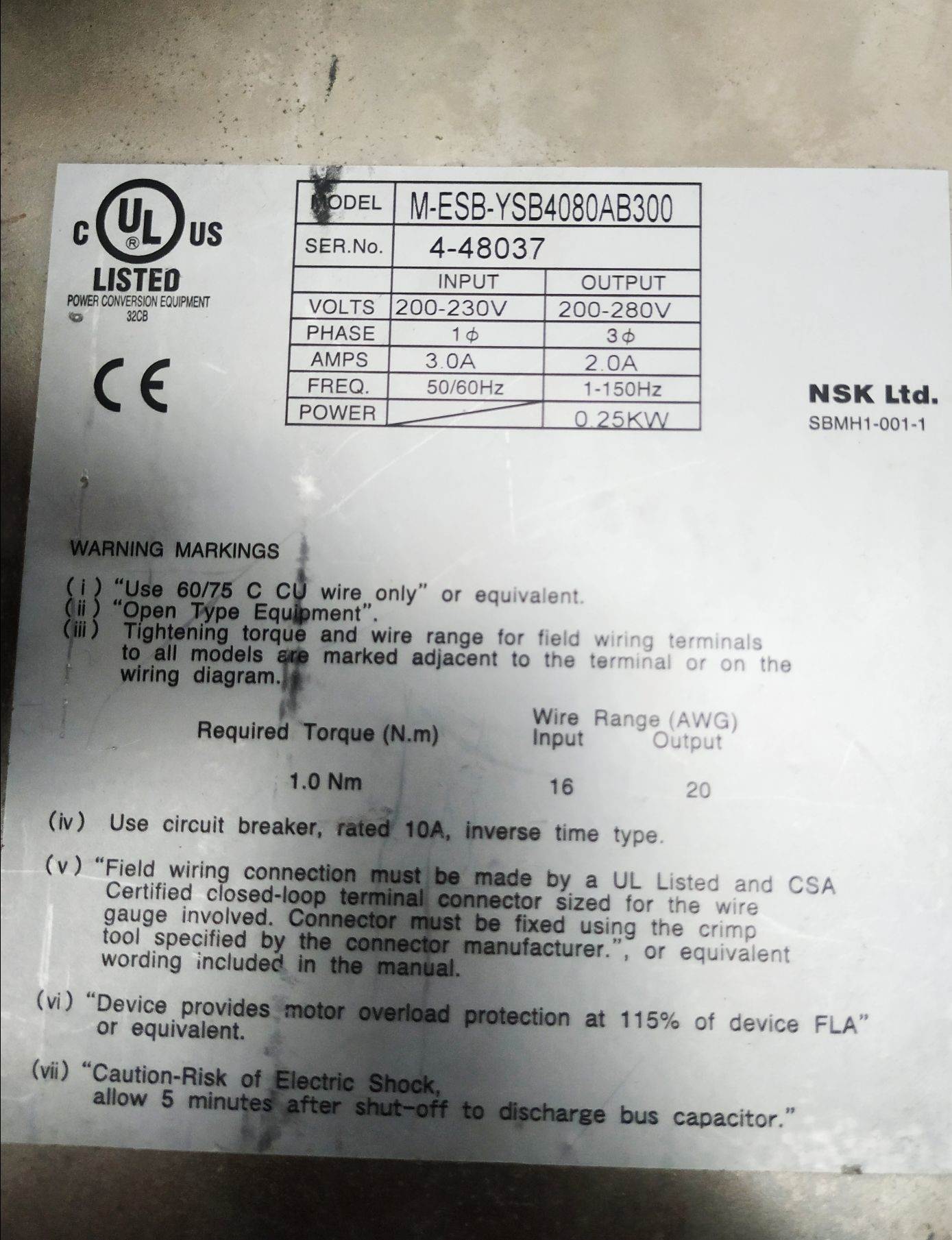 ESB-YSB4080AB300-01 NSK伺服驱动器 实物图片 9成新询价