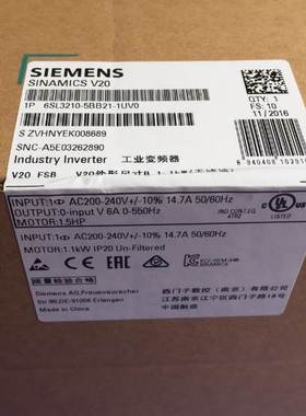 6SL3210-5BB21-5UV0 西门子 V20 220V变频器6SL32105BB215UV0询价
