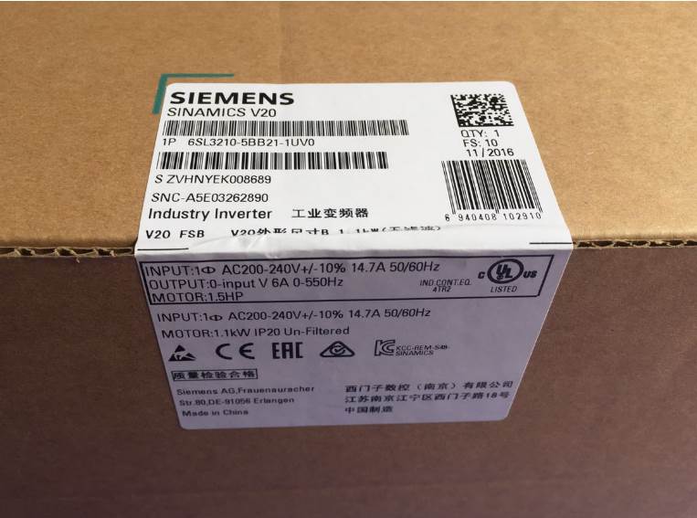 6SL3210-5BB21-1UV0西门子V20 1.1KW 220V全新6SL32105BB211UV0询