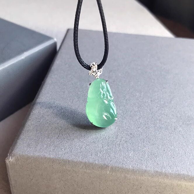 缅甸老坑A货翡翠福袋钱袋子冰种甜绿色晴水满绿浅绿证书18k金镶嵌