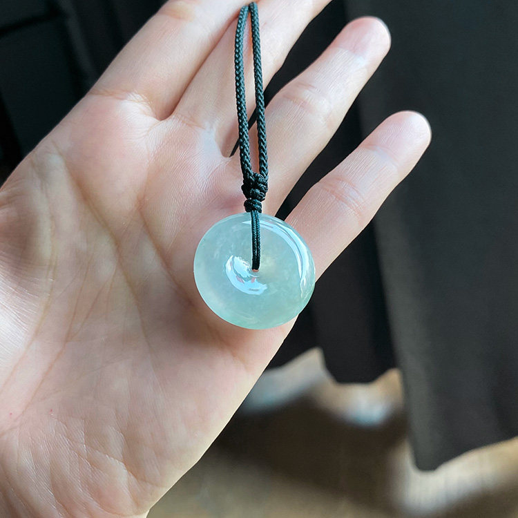 25mm缅甸料天然A货翡翠平安扣冰糯种淡晴水蓝水浅绿色裸石带证书