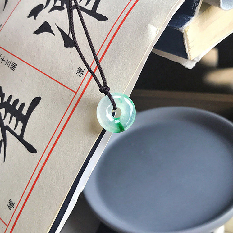 15mm 缅甸料A货翡翠甜甜圈冰种飘辣绿色翠色绿花小平安扣裸石证书