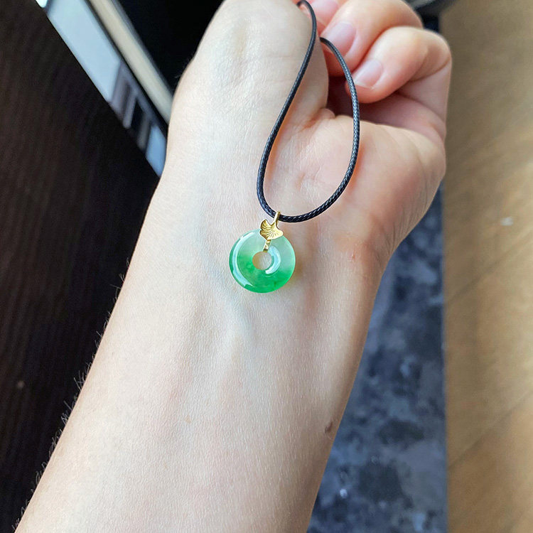 A货翡翠甜甜圈冰种飘阳绿18k