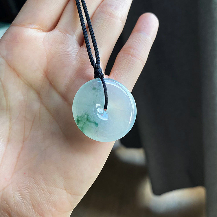 30mm 大扣子缅甸料一物一图天然A货翡翠平安扣冰种飘花大扣子证书