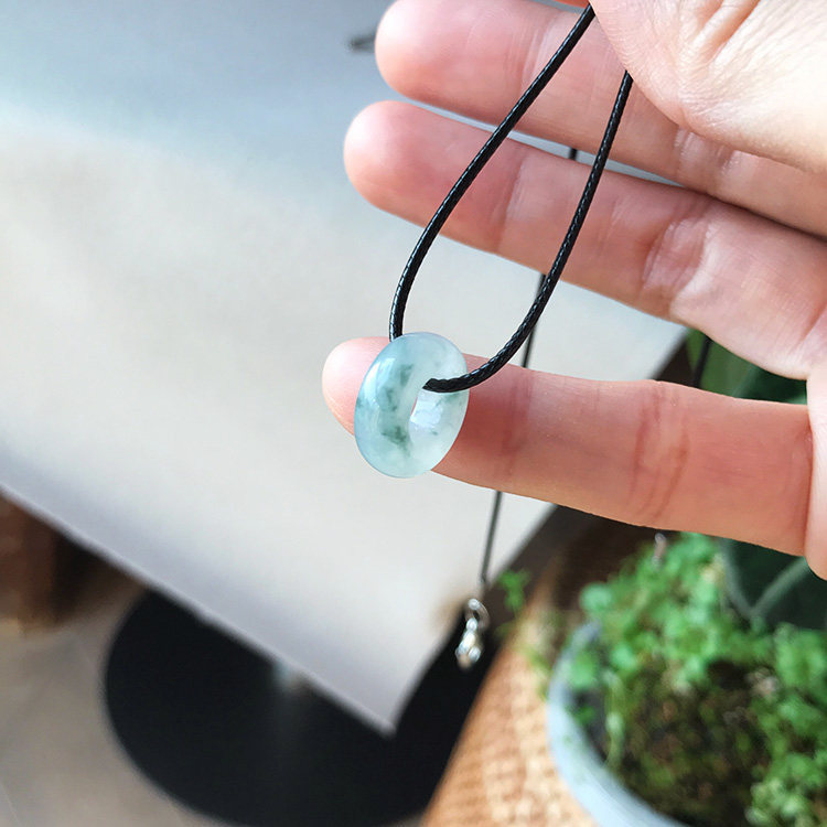 14mm 缅甸A货翡翠小甜甜圈圈冰糯种飘蓝花浅蓝色起胶盘缠跑环裸石