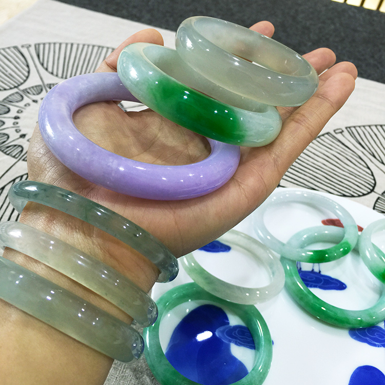 一溪云翡翠手鐲圓條貴妃手鐲A貨冰種陽綠紫羅蘭飄花 萬能鏈接