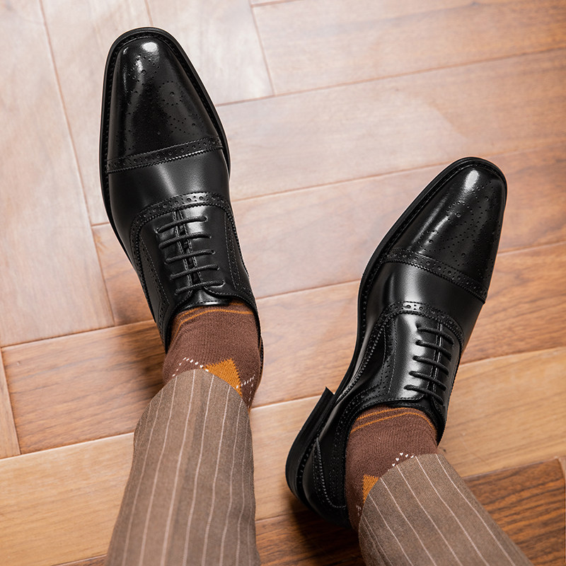 SQUARE SCALP SHOES MENS GENUINE LEATHER BUSINESS FORMAL WEAR BRITISH OXFORD SHOES CASUAL WEDDING GROOM SHOES BROCK PLUS SIZE MENS SHOES
