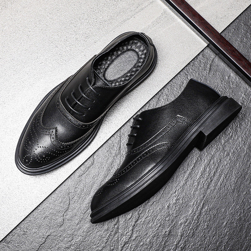 BROGUE LEATHER SHOES MENS LEATHER BUSINESS FORMAL WEAR BRITISH CASUAL SHOES OXFORD SHOES WEDDING GROOM SHOES INNER HEIGHTENED MENS SHOES