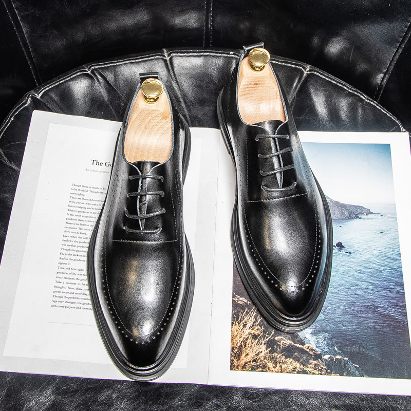 LEATHER SHOES MENS LEATHER BRITISH CASUAL SUMMER BREATHABLE WEDDING GROOM SHOES BUSINESS FORMAL FOOT WIDTH INCREASE HEIGHT MENS SHOES