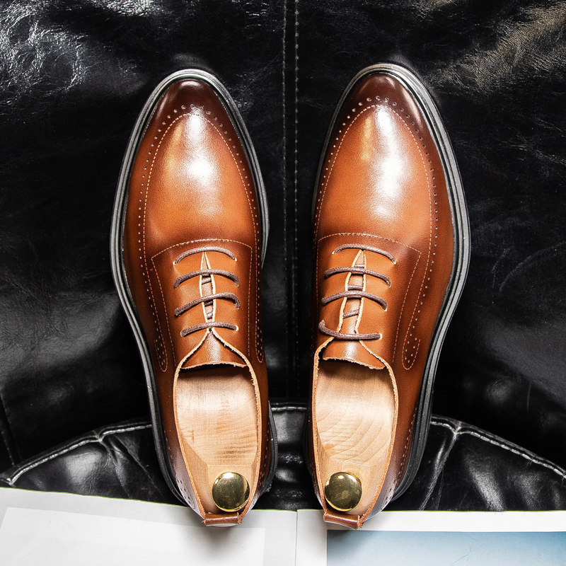 LEATHER SHOES MENS LEATHER BRITISH CASUAL SUMMER BREATHABLE WEDDING GROOM SHOES BUSINESS FORMAL FOOT WIDTH INCREASE HEIGHT MENS SHOES