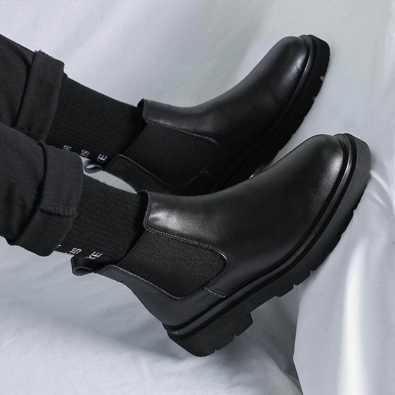 THICK-SOLED CHELSEA BOOTS MENS FLEECE AND WOOL BRITISH MENS SHOES MARTIN BOOTS LARGE SIZE BOOTS HIGH-TOP BUSINESS LEATHER SHOES LEATHER BOOTS