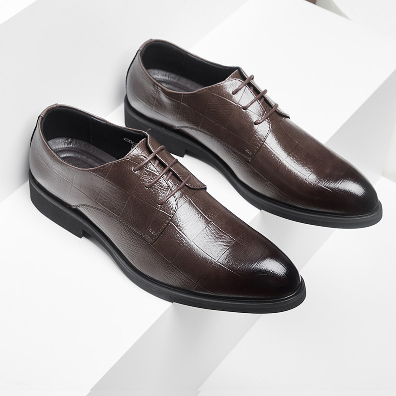 SUIT LEATHER SHOES MENS LEATHER AUTUMN WINTER 2024 NEW FORMAL WEAR BUSINESS BRITISH CASUAL WEDDING GROOM SHOES HEIGHTENED MENS SHOES