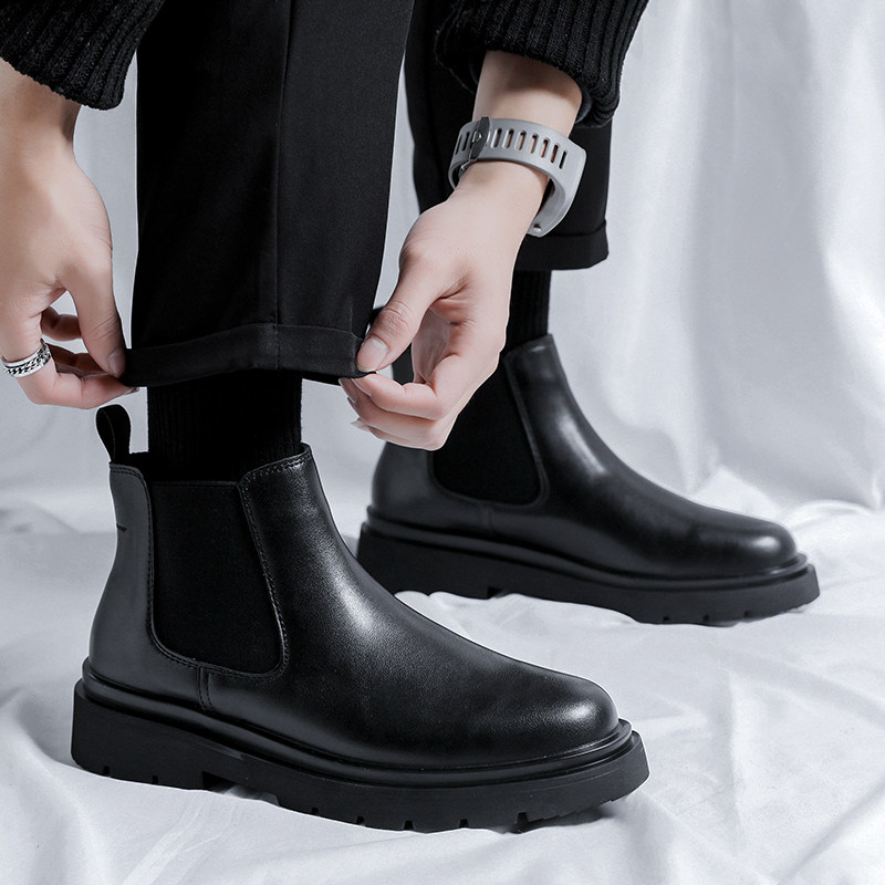 CHELSEA BOOTS MENS MARTIN BOOTS ZHONGBANG ENGLAND LEATHER BOOTS WINTER FLEECE HIGH SHOES PLUS SIZE MENS ANKLE BOOTIES MENS SHOES