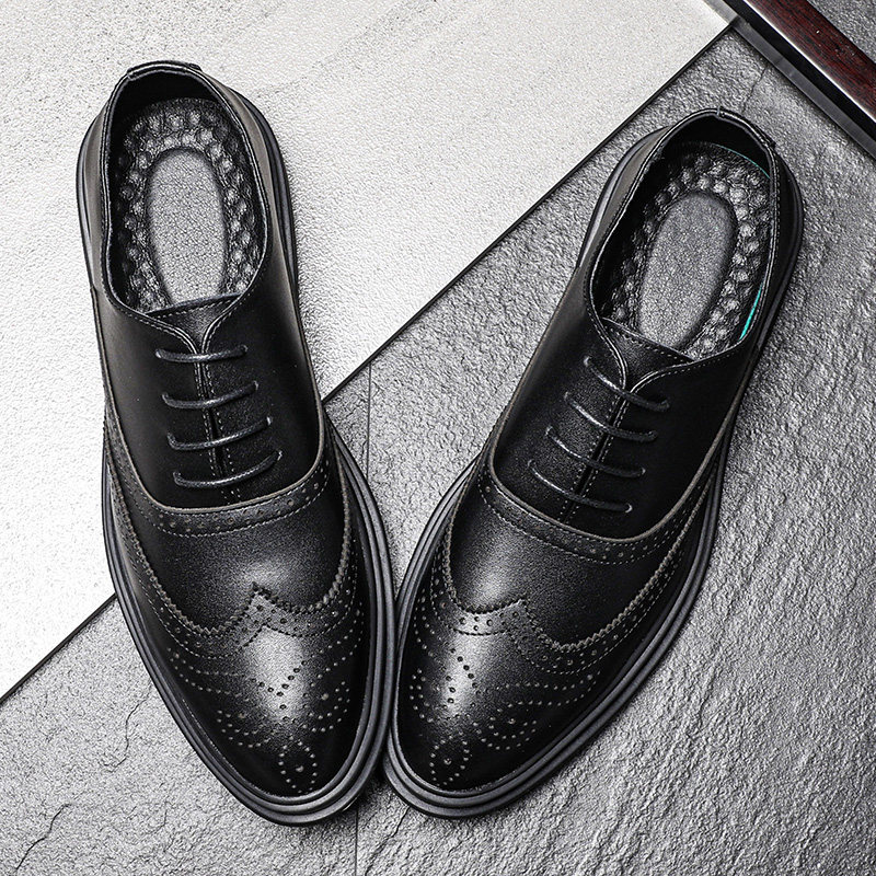 BROGUE LEATHER SHOES MENS LEATHER BUSINESS FORMAL WEAR BRITISH CASUAL SHOES OXFORD SHOES WEDDING GROOM SHOES INNER HEIGHTENED MENS SHOES