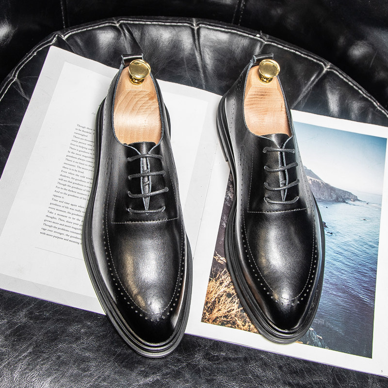 LEATHER SHOES MENS LEATHER BRITISH CASUAL SUMMER BREATHABLE WEDDING GROOM SHOES BUSINESS FORMAL FOOT WIDTH INCREASE HEIGHT MENS SHOES