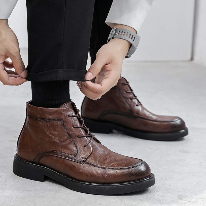 MARTIN BOOTS MENS LEATHER BRITISH STYLE VINTAGE LEATHER BOOTS TIDE CHELSEA BOOTS HIGH TOP BUSINESS DRESS LEATHER SHOES COWHIDE BOOTS
