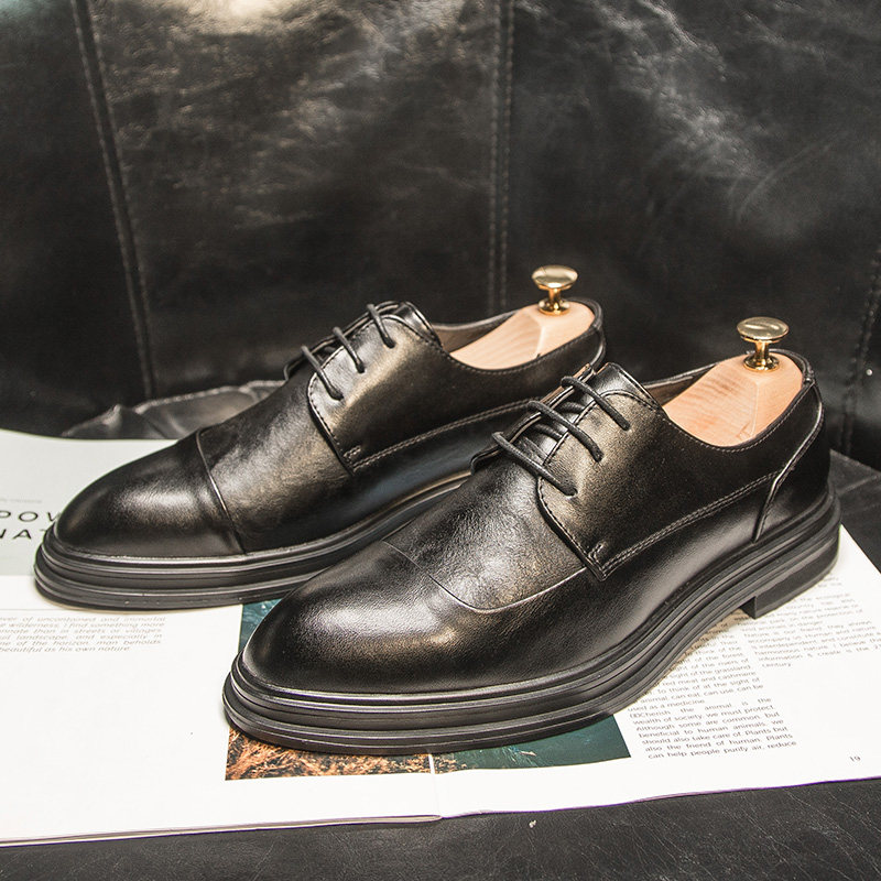LEATHER SHOES MENS BUSINESS FORMAL WEAR MENS TREND BRITISH PLUS SIZE WEDDING GROOM SHOES SUITS AUTUMN AND WINTER HEIGHTENED MENS SHOES