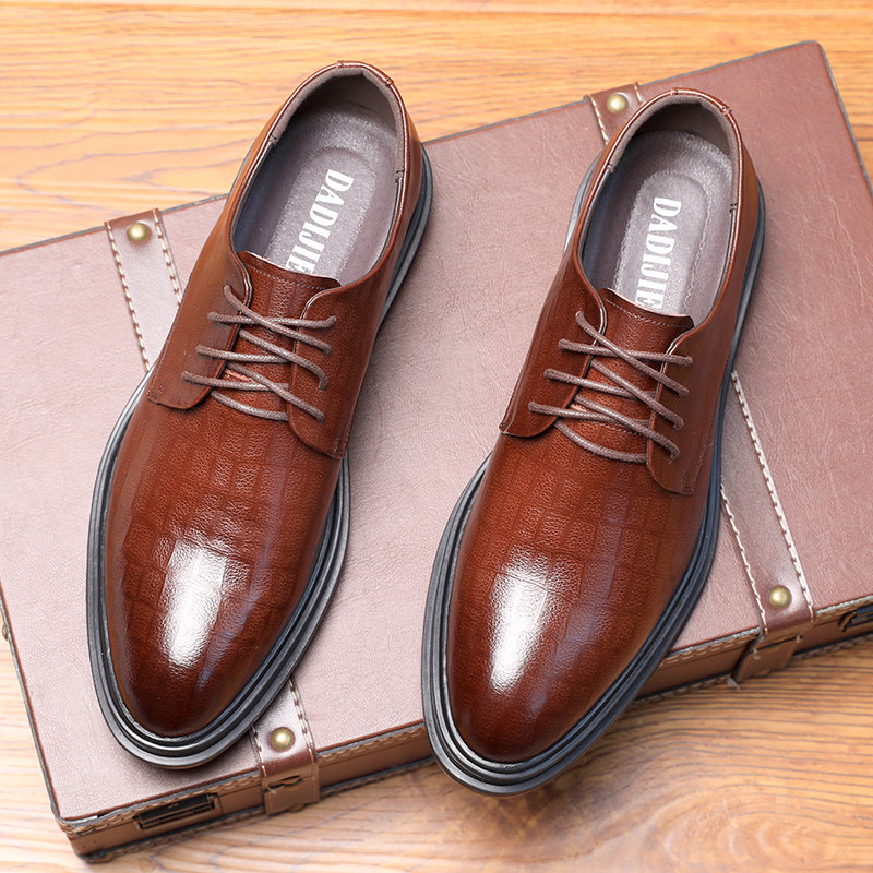 LEATHER SHOES MENS BUSINESS FORMAL WEAR BRITISH CASUAL SHOES LEATHER BLACK WEDDING WEDDING GROOM SHOES YOUTH INNER HEIGHTENED MENS SHOES