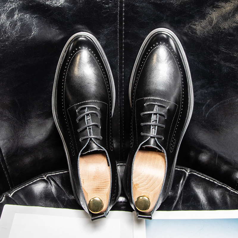 LEATHER SHOES MENS GENUINE LEATHER BUSINESS FORMAL WEAR SOFT LEATHER BROWN CASUAL WEDDING GROOM SHOES BRITISH FOOT WIDE SUMMER BREATHABLE MENS SHOES