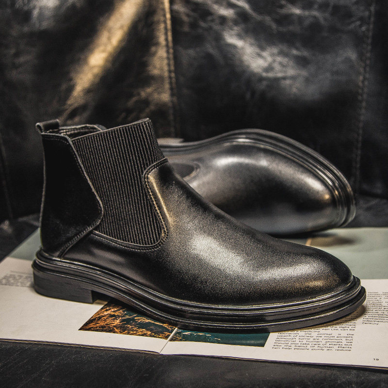 MARTIN BOOTS MENS MID-STATE BRITISH STYLE SPRING AND AUTUMN LEATHER BOOTS CHELSEA BOOTS HIGH-TOP BUSINESS DRESS LEATHER SHOES MENS BOOTIES