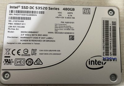 浪潮英特尔SSDSC2BB480G7 480G SATA SSD  V0230D40000 原装拆机