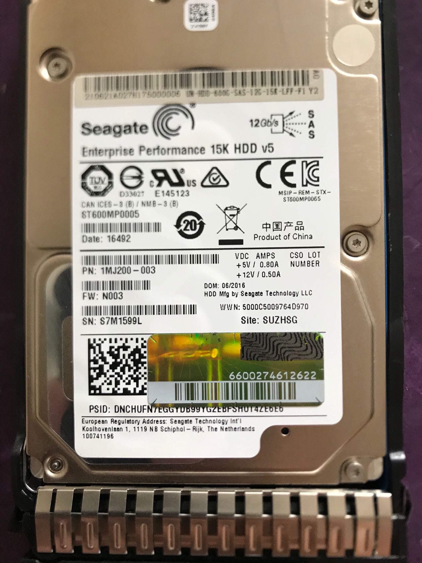 华三（H3C）0231A5F4 600GB 12G SAS 15K 2.5寸 ST600MP0006 硬盘