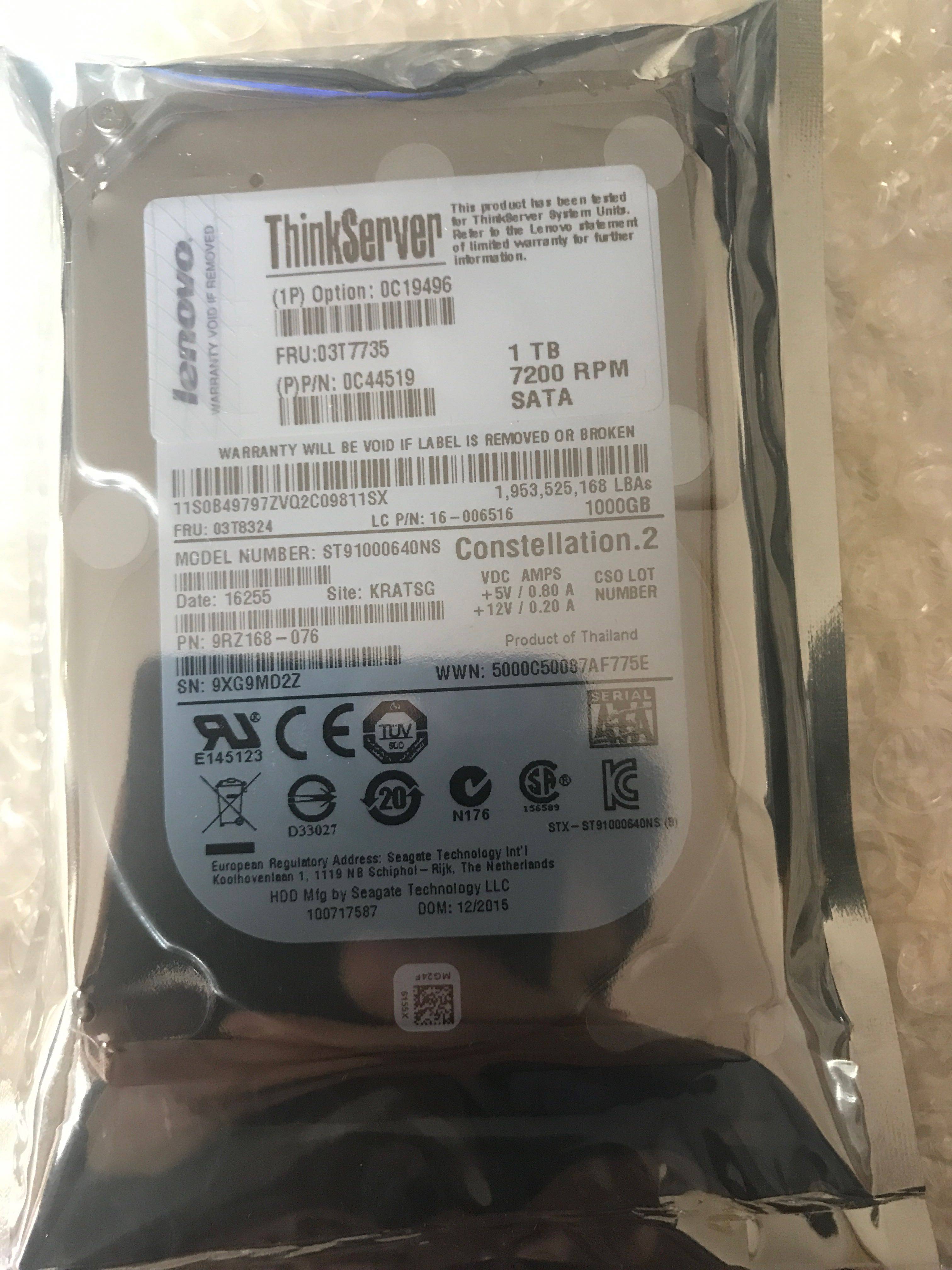 联想 16006516 FRU03T8324 1TSATA企业级 ST91000640NS全新原装